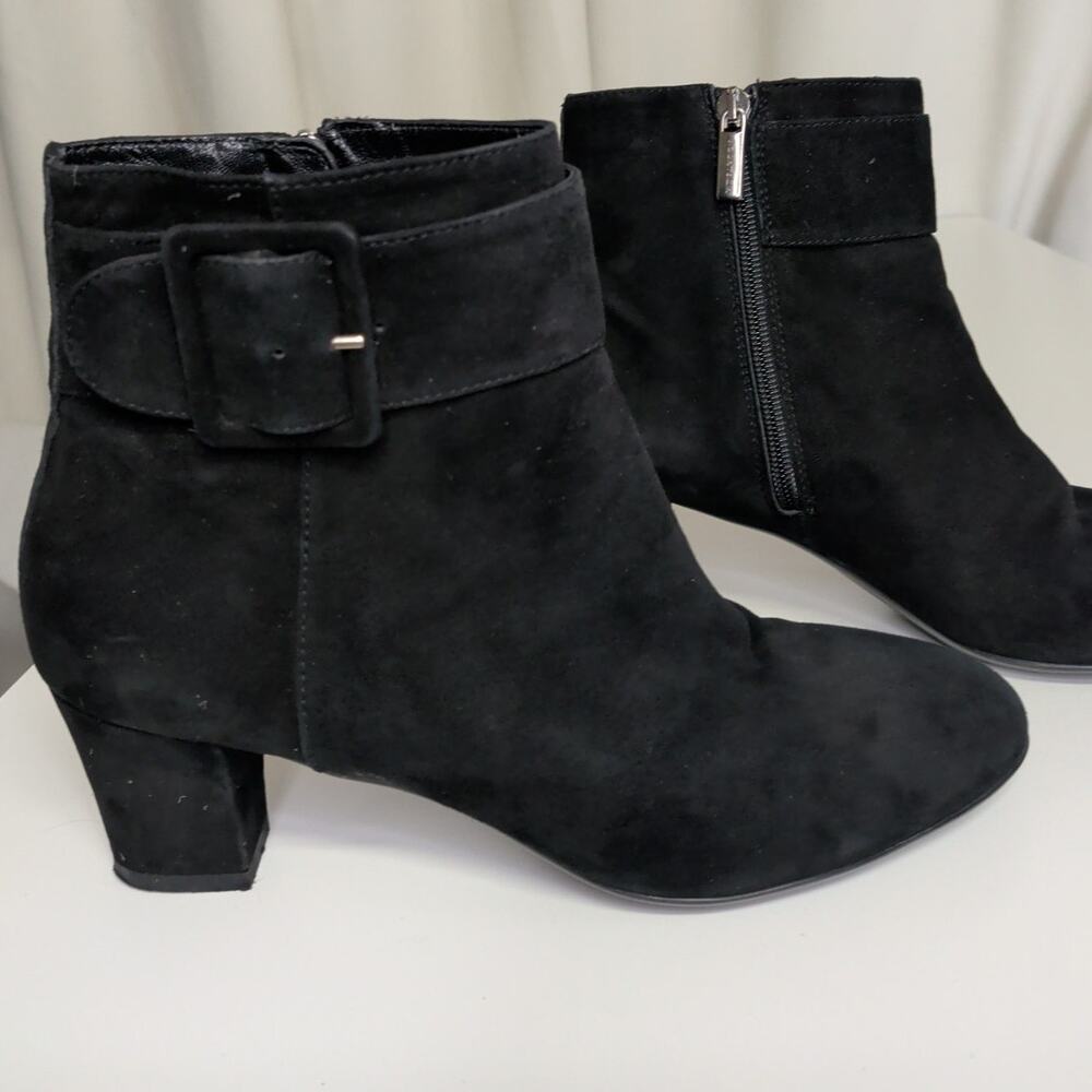 Aquatalia Black Suede Zip Bootie with Buckle size 8.5 by Marvin K